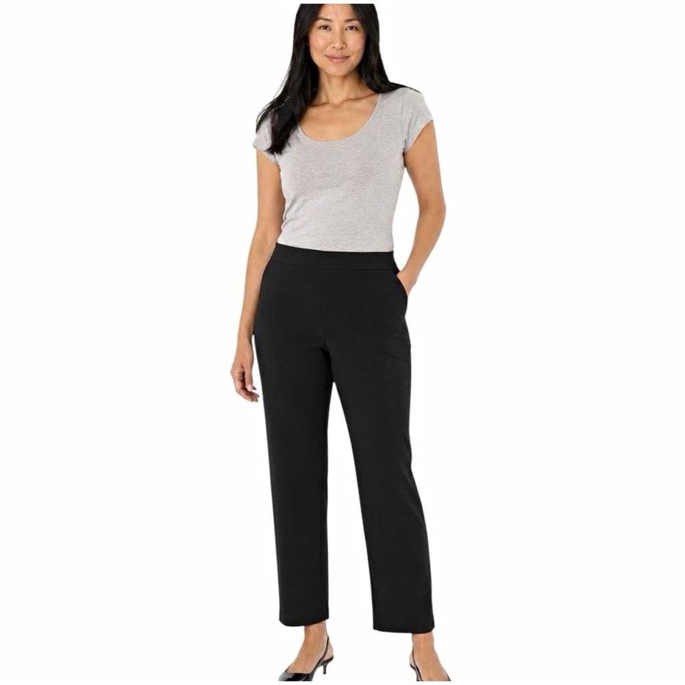 Eileen Fisher Classic Crepe Pull On Straight Leg Pants Size M Black Stretch Knit